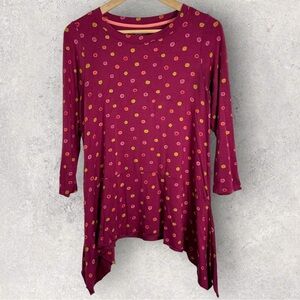 Gudrun Sjoden Tencel Burgundy Polka Dot Print Asymmetric Hem Long Sleeve Tunic S